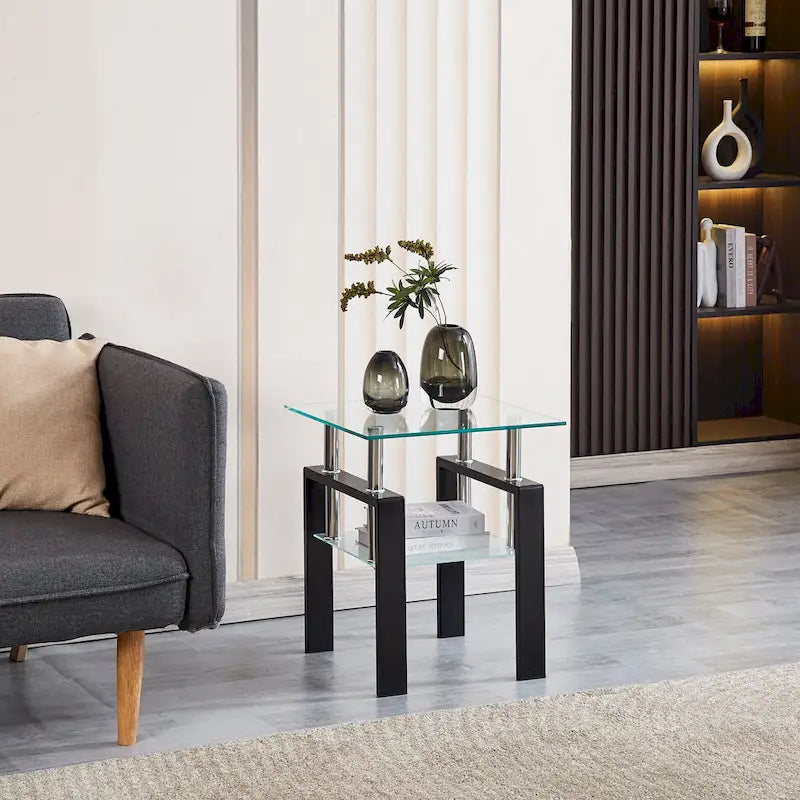 Table basse en verre trempé avec rangement