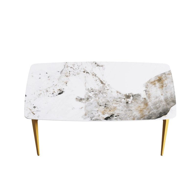 Modern Slate Dining Table, Pandora Pattern Design Sintered Stone Top and Metal Legs.