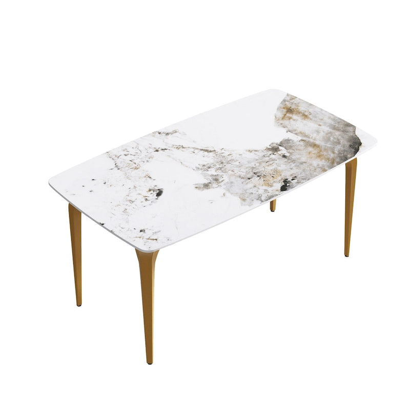 Modern Slate Dining Table, Pandora Pattern Design Sintered Stone Top and Metal Legs.