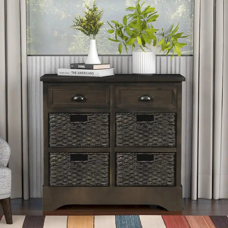 Console étroite avec trois tiroirs de rangement et une étagère