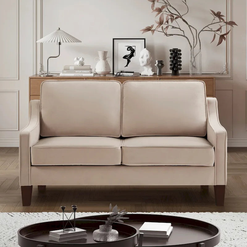 Canapé causeuse moderne en velours avec pieds en bois - 29,00 x 51,50 x 34,25