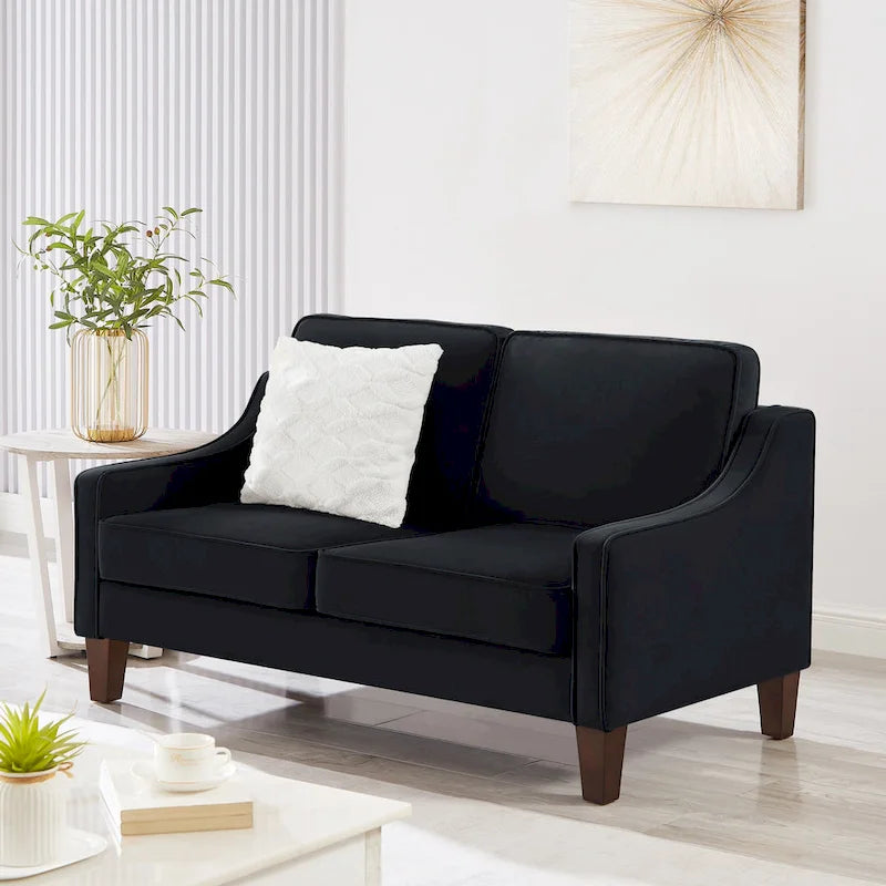 Canapé causeuse moderne en velours avec pieds en bois - 29,00 x 51,50 x 34,25