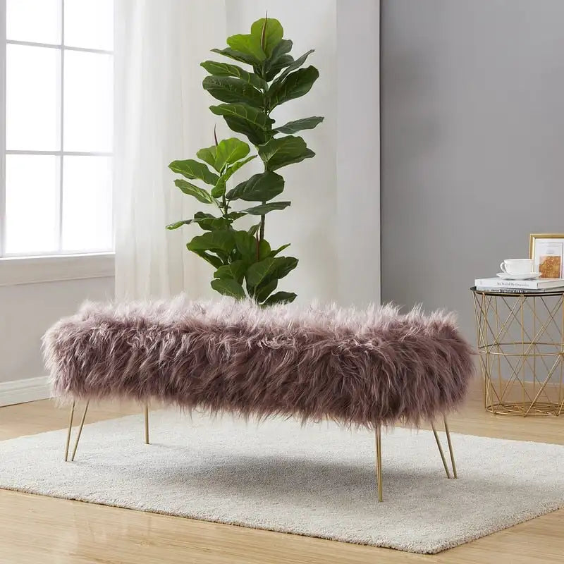 Silver Orchid Nilsson Contemporary Modern Faux Fur Long Bench Ottoman