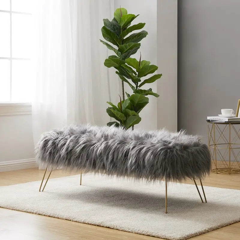 Silver Orchid Nilsson Contemporary Modern Faux Fur Long Bench Ottoman