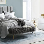 Silver Orchid Nilsson Contemporary Modern Faux Fur Long Bench Ottoman