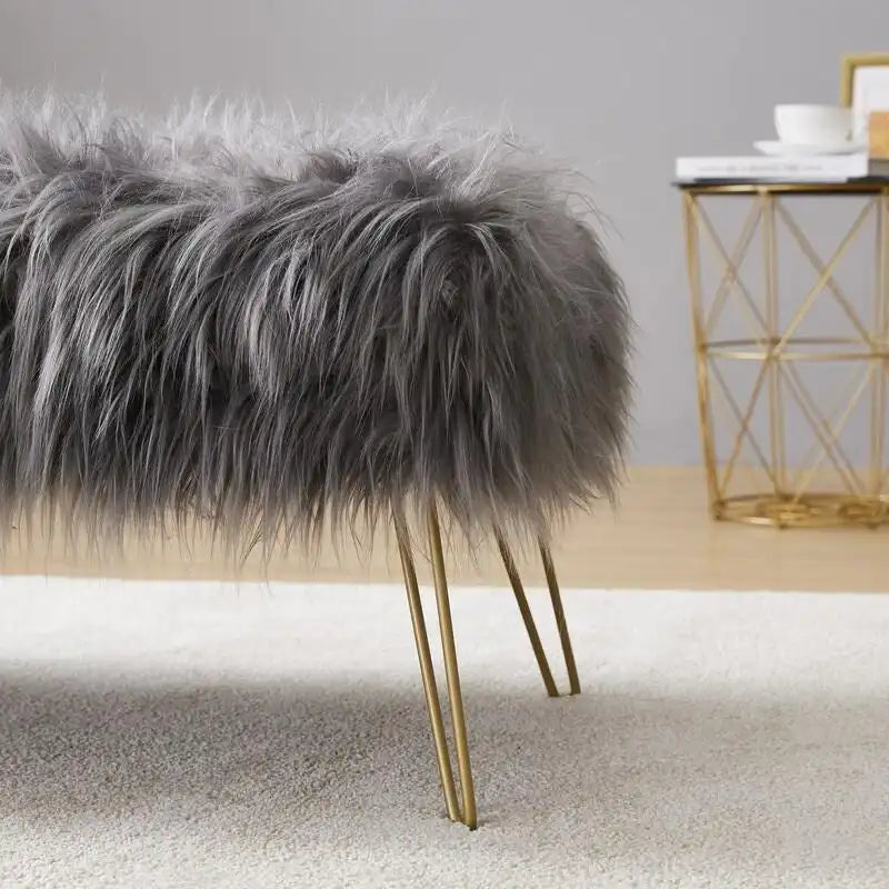 Silver Orchid Nilsson Contemporary Modern Faux Fur Long Bench Ottoman