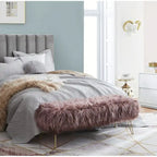 Silver Orchid Nilsson Contemporary Modern Faux Fur Long Bench Ottoman