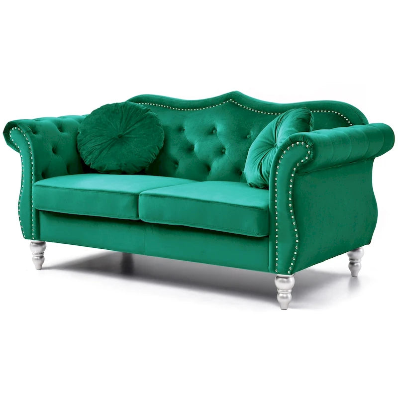 Causeuse chesterfield Hollywood 68 po en velours avec 2 coussins décoratifs - 68 L x 35 l x 34 H