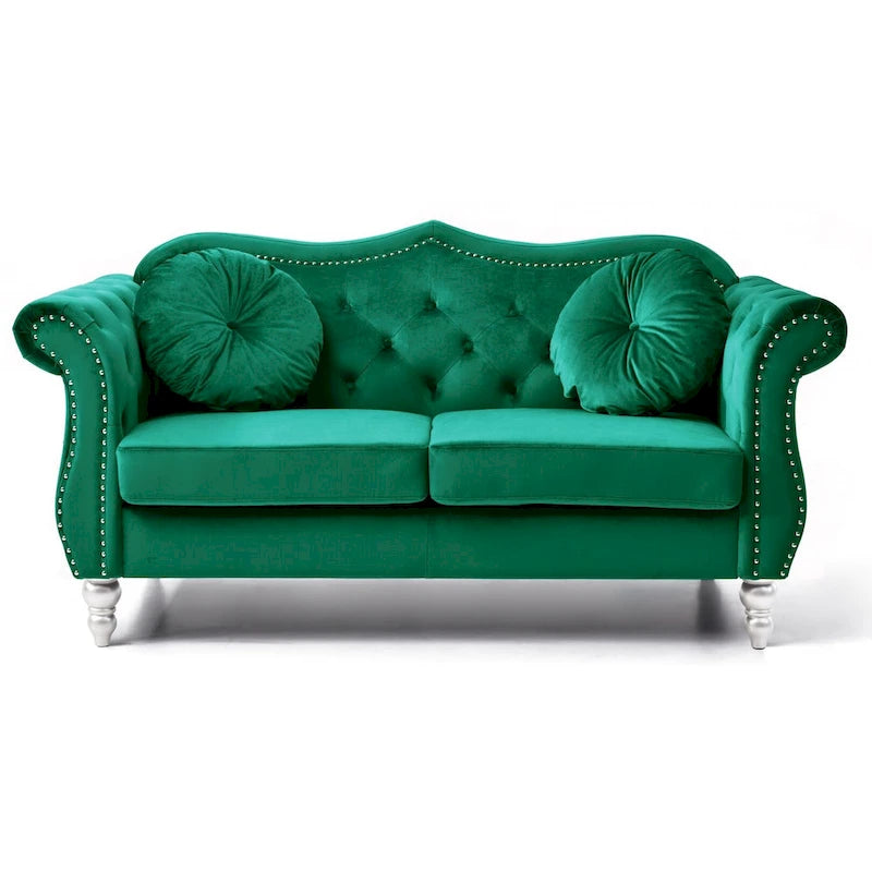 Causeuse chesterfield Hollywood 68 po en velours avec 2 coussins décoratifs - 68 L x 35 l x 34 H