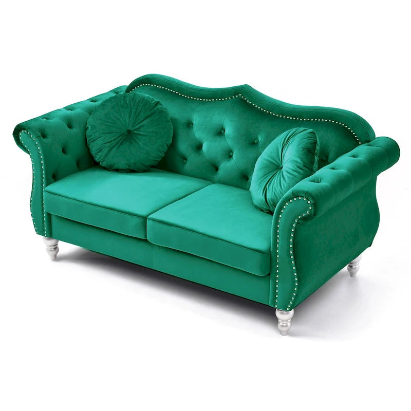 Causeuse chesterfield Hollywood 68 po en velours avec 2 coussins décoratifs - 68 L x 35 l x 34 H