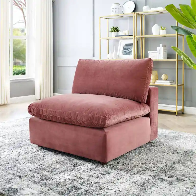Chaise sans accoudoirs en velours capitonné de performance garnie de duvet Commix