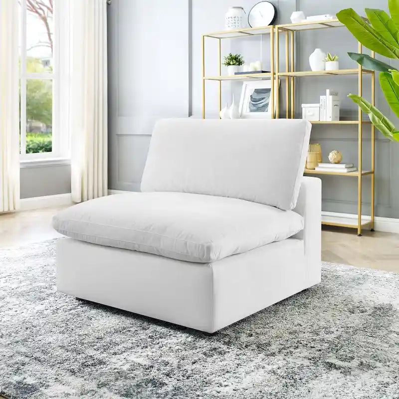 Chaise sans accoudoirs en velours capitonné de performance garnie de duvet Commix