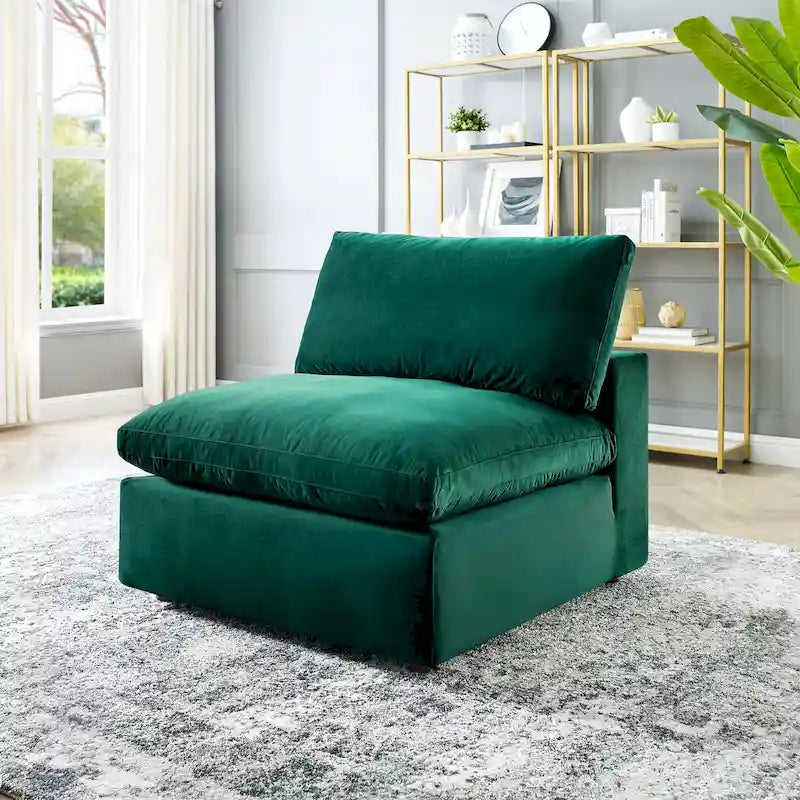 Chaise sans accoudoirs en velours capitonné de performance garnie de duvet Commix