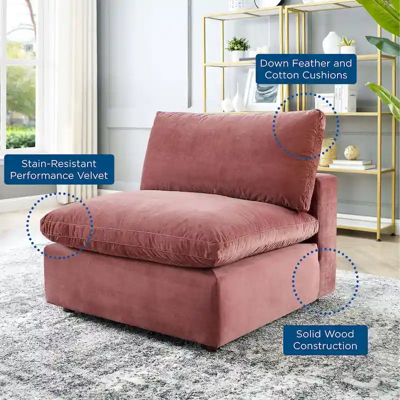 Chaise sans accoudoirs en velours capitonné de performance garnie de duvet Commix