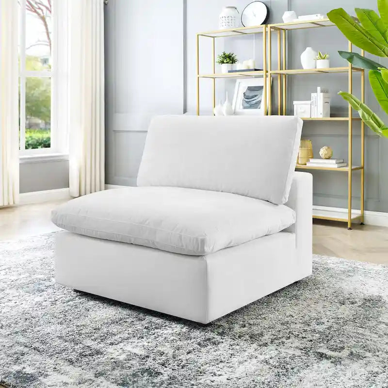 Chaise sans accoudoirs en velours capitonné de performance garnie de duvet Commix