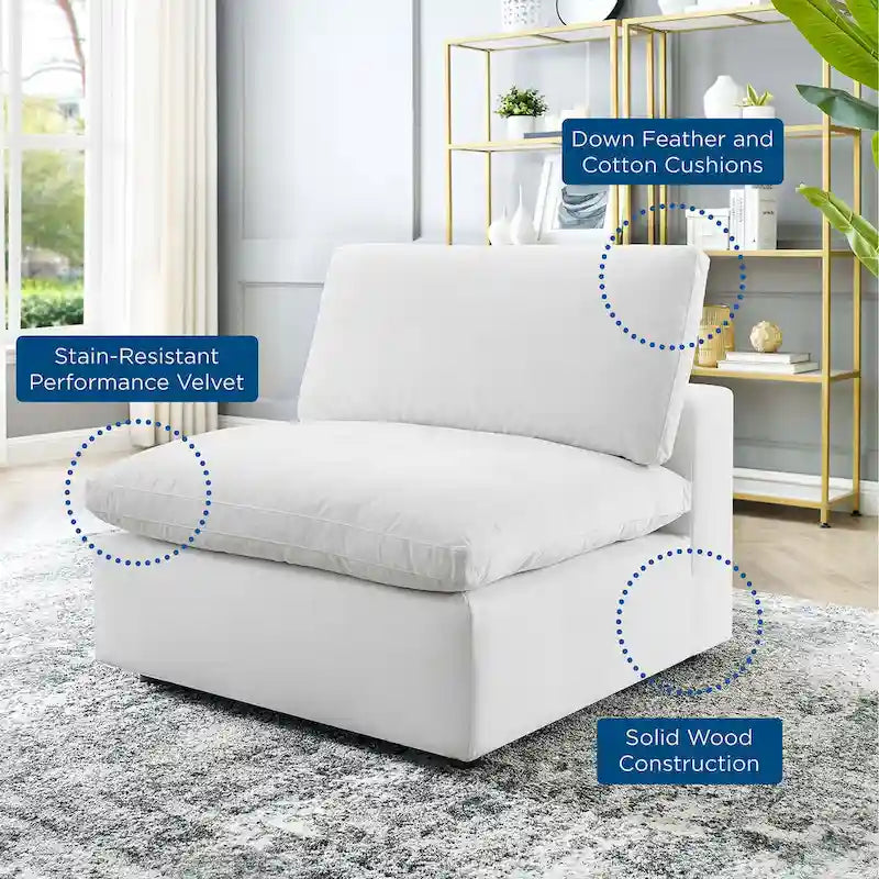 Chaise sans accoudoirs en velours capitonné de performance garnie de duvet Commix