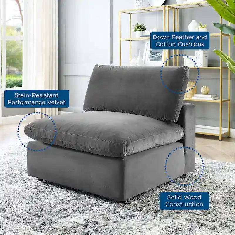 Chaise sans accoudoirs en velours capitonné de performance garnie de duvet Commix
