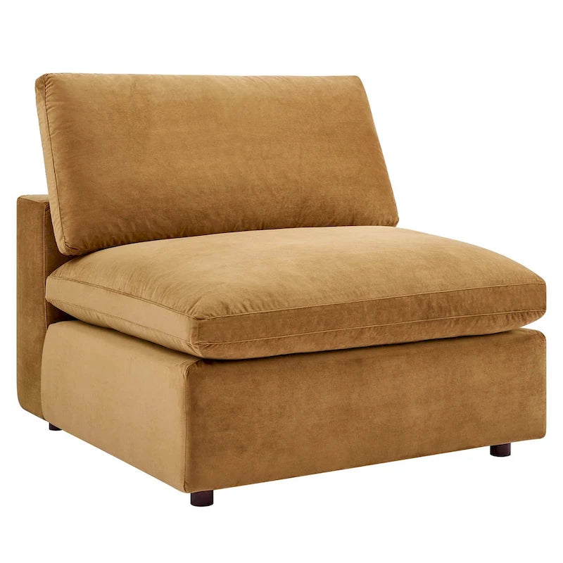 Chaise sans accoudoirs en velours capitonné de performance garnie de duvet Commix