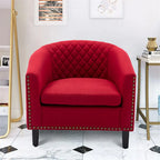 Fauteuil d'appoint Barrel avec clous décoratifs et pieds en bois massif