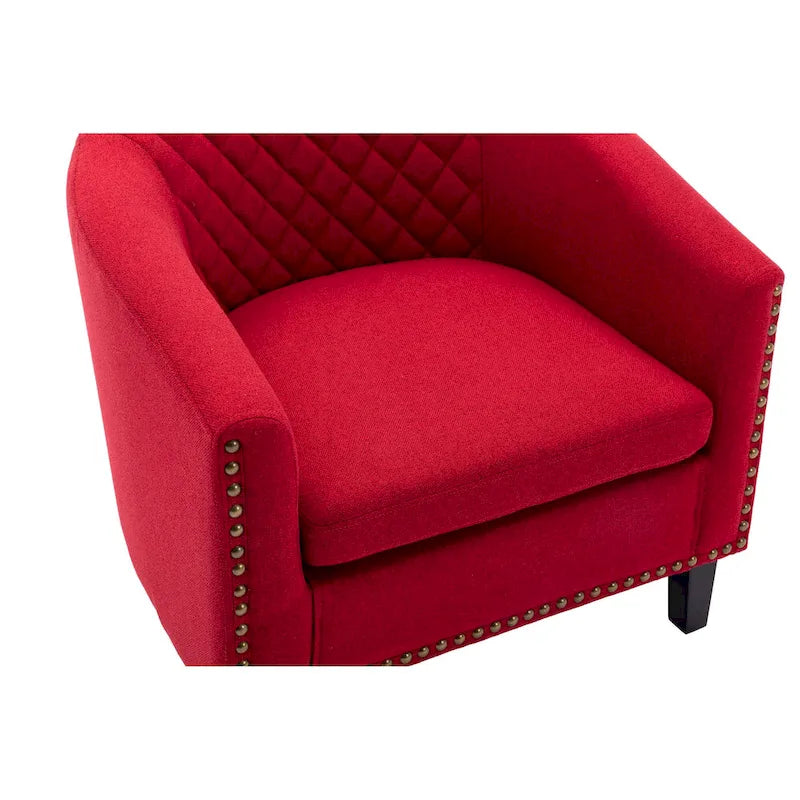Fauteuil d'appoint Barrel avec clous décoratifs et pieds en bois massif