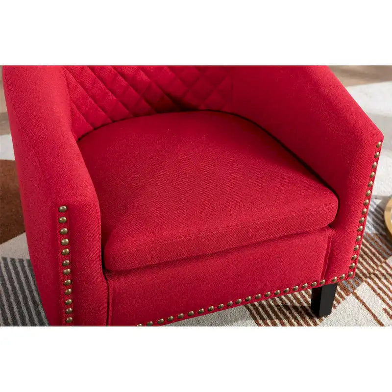 Fauteuil d'appoint Barrel avec clous décoratifs et pieds en bois massif