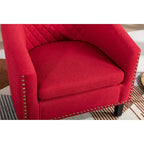 Fauteuil d'appoint Barrel avec clous décoratifs et pieds en bois massif