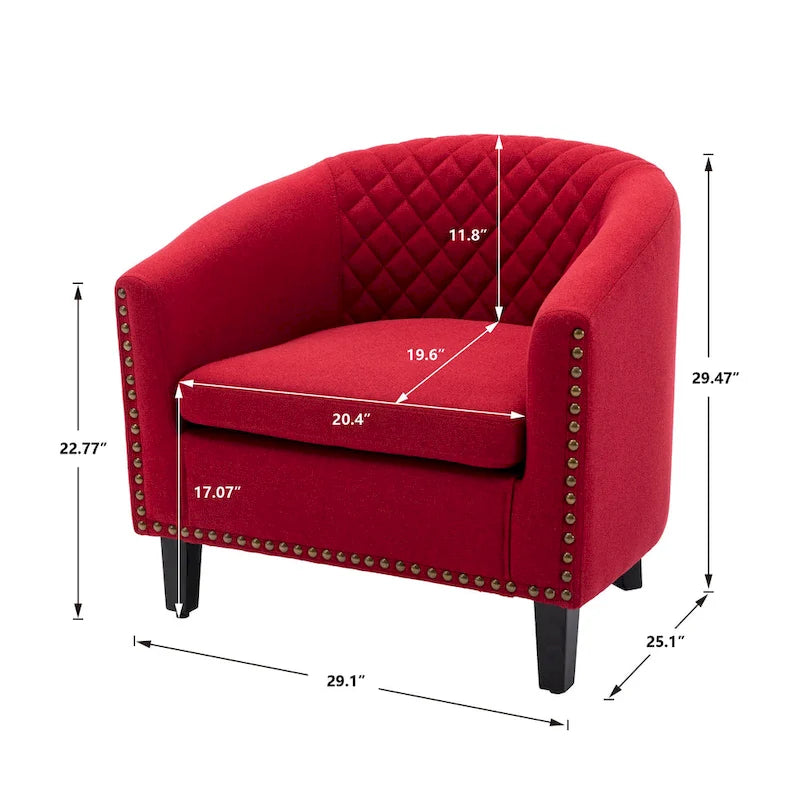 Fauteuil d'appoint Barrel avec clous décoratifs et pieds en bois massif