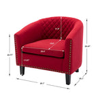 Fauteuil d'appoint Barrel avec clous décoratifs et pieds en bois massif