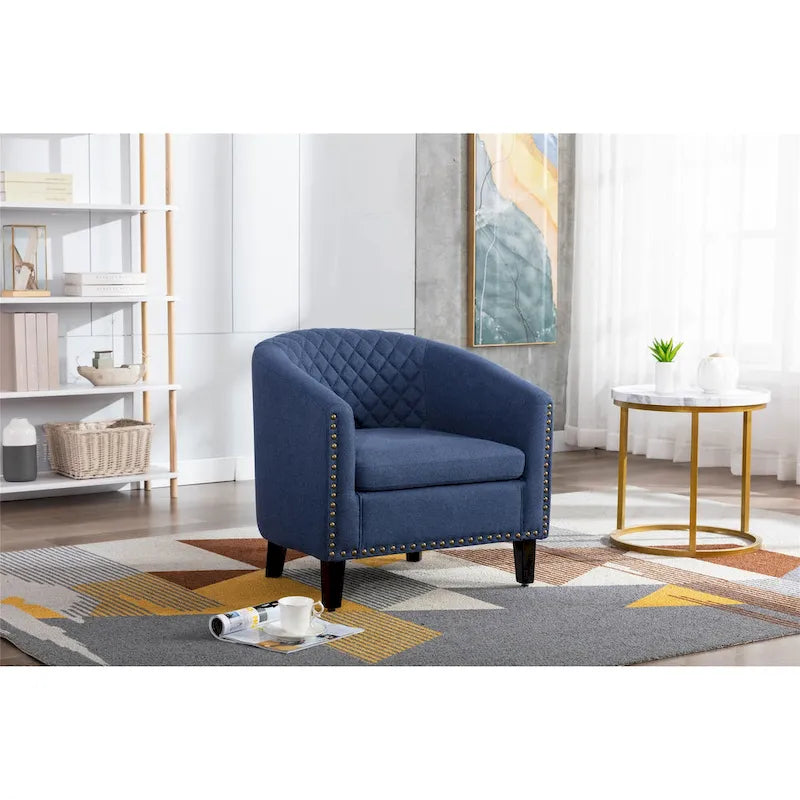 Fauteuil d'appoint Barrel avec clous décoratifs et pieds en bois massif