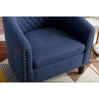 Fauteuil d'appoint Barrel avec clous décoratifs et pieds en bois massif