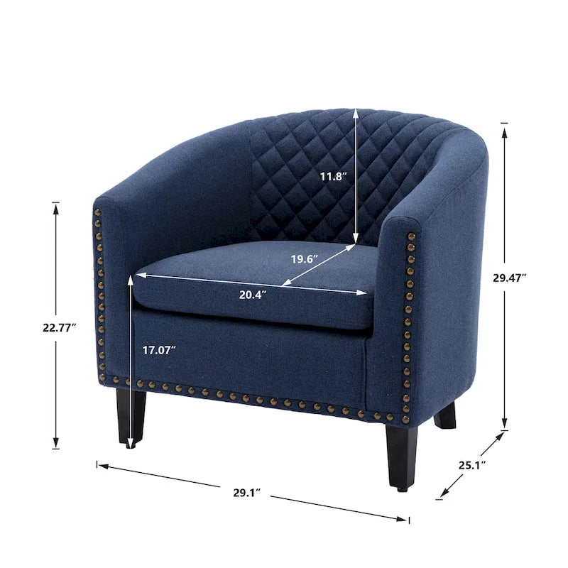 Fauteuil d'appoint Barrel avec clous décoratifs et pieds en bois massif