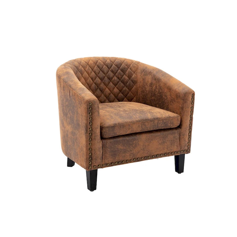 Fauteuil d'appoint Barrel avec clous décoratifs et pieds en bois massif