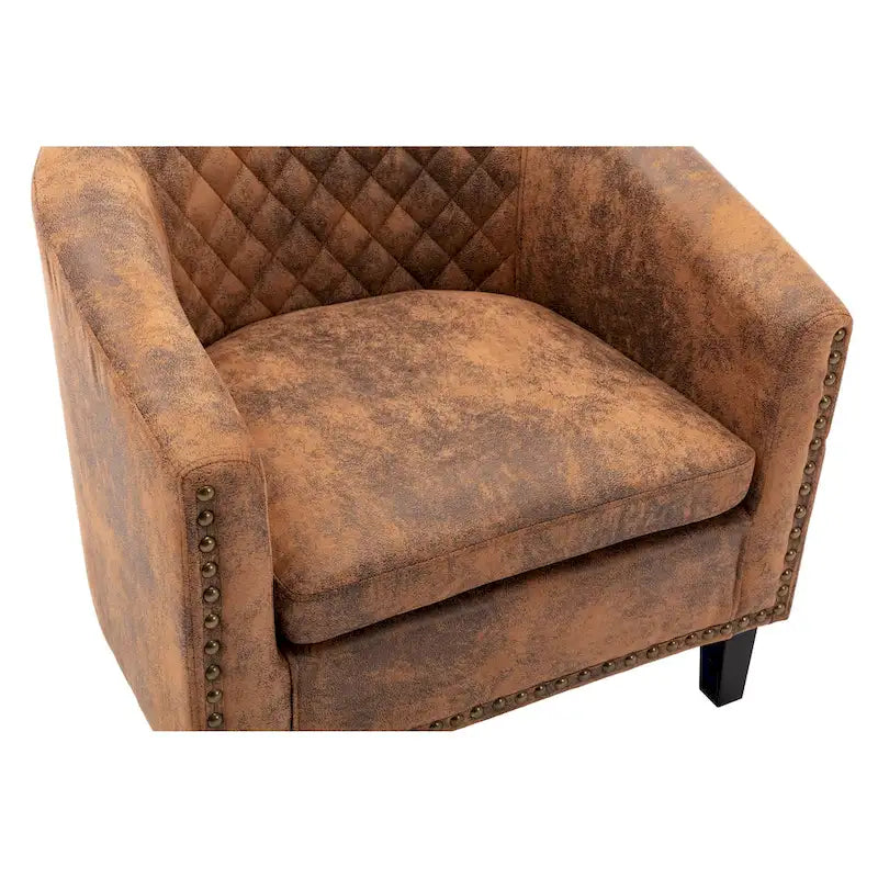 Fauteuil d'appoint Barrel avec clous décoratifs et pieds en bois massif