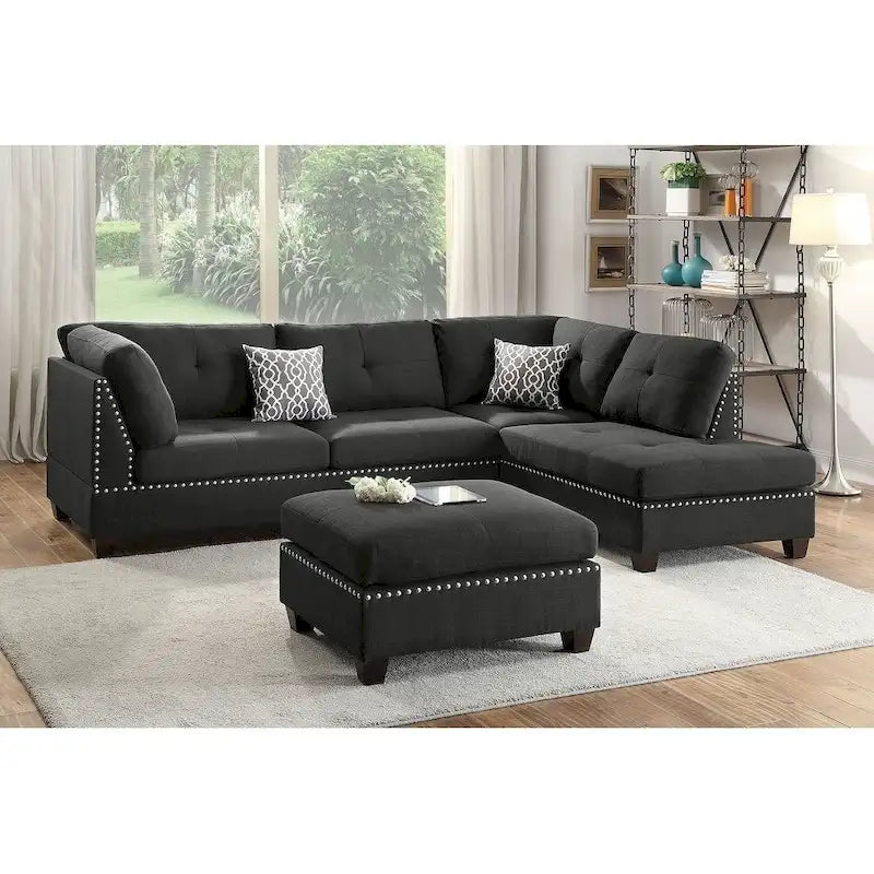 Ensemble de canapé sectionnel réversible 3 places Bobkona Chaise (capitonnée)