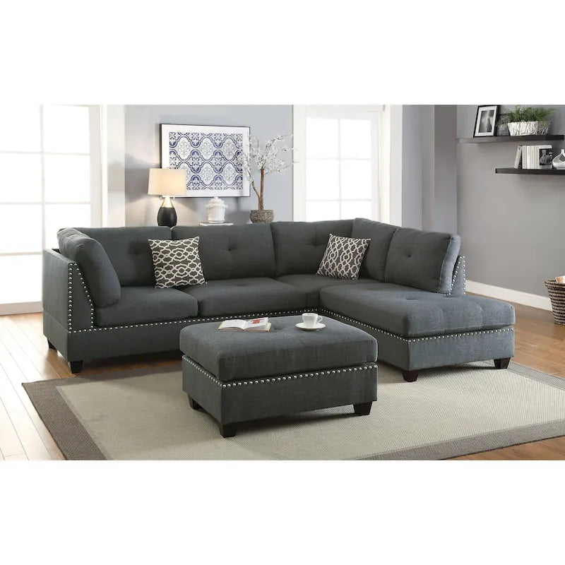 Ensemble de canapé sectionnel réversible 3 places Bobkona Chaise (capitonnée)