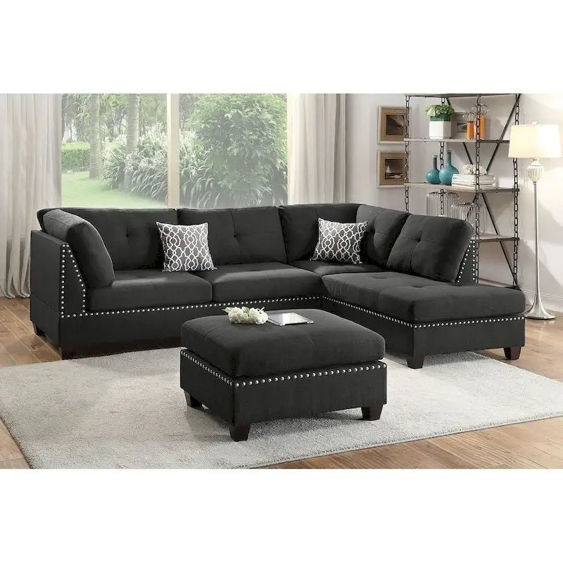 Ensemble de canapé sectionnel réversible 3 places Bobkona Chaise (capitonnée)