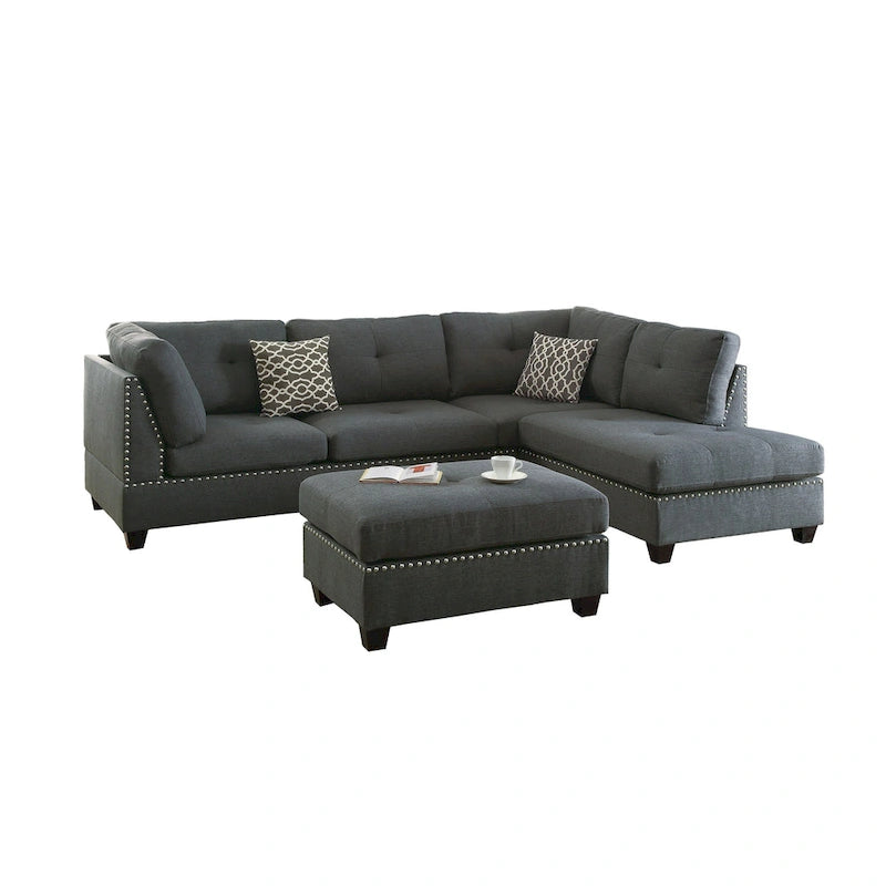 Ensemble de canapé sectionnel réversible 3 places Bobkona Chaise (capitonnée)