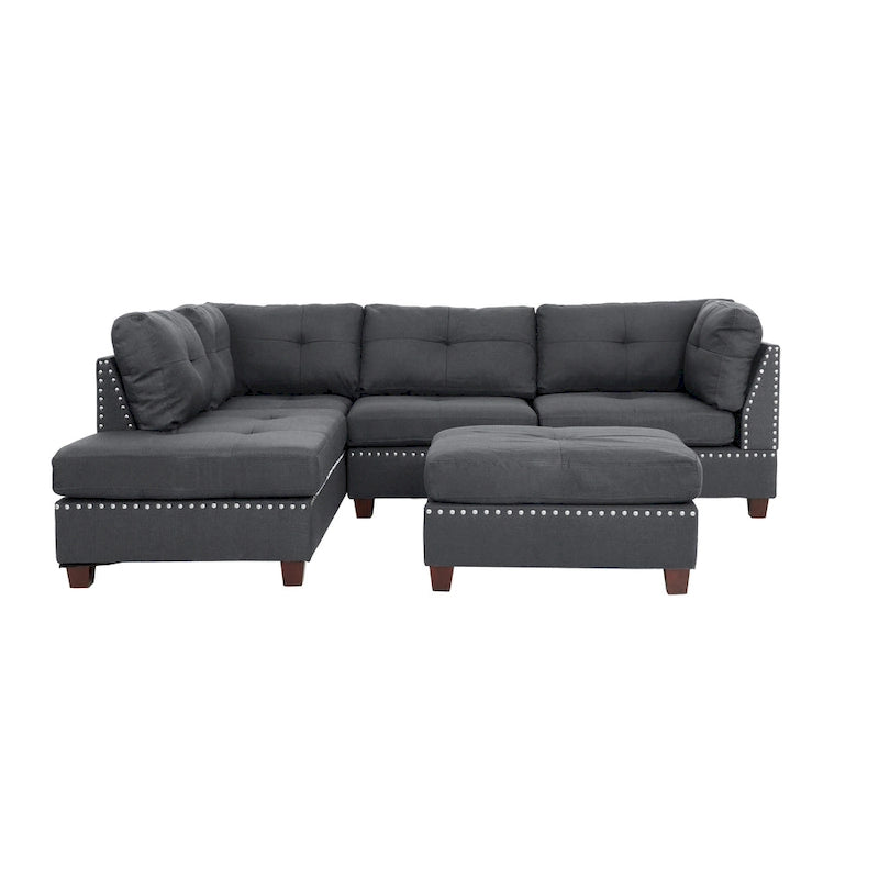 Ensemble de canapé sectionnel réversible 3 places Bobkona Chaise (capitonnée)