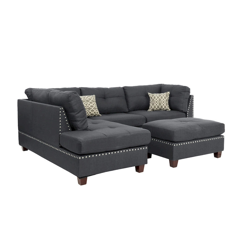 Ensemble de canapé sectionnel réversible 3 places Bobkona Chaise (capitonnée)