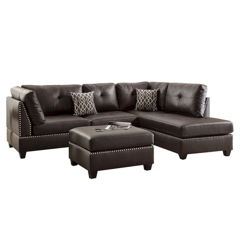 Ensemble de canapé sectionnel réversible 3 places Bobkona Chaise (capitonnée)