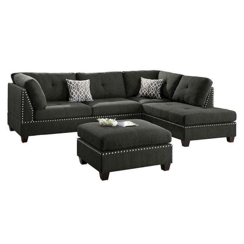 Ensemble de canapé sectionnel réversible 3 places Bobkona Chaise (capitonnée)