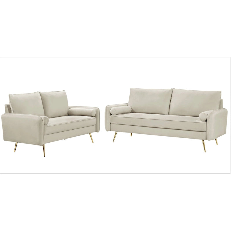 Villeda Velvet Mid-century modern 2PCS living room set