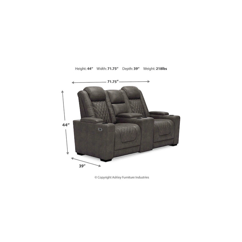 Signature Design by Ashley HyllMont Gray Power Reclining Loveseat with Console - 71.75 W x 39 D x 44 H