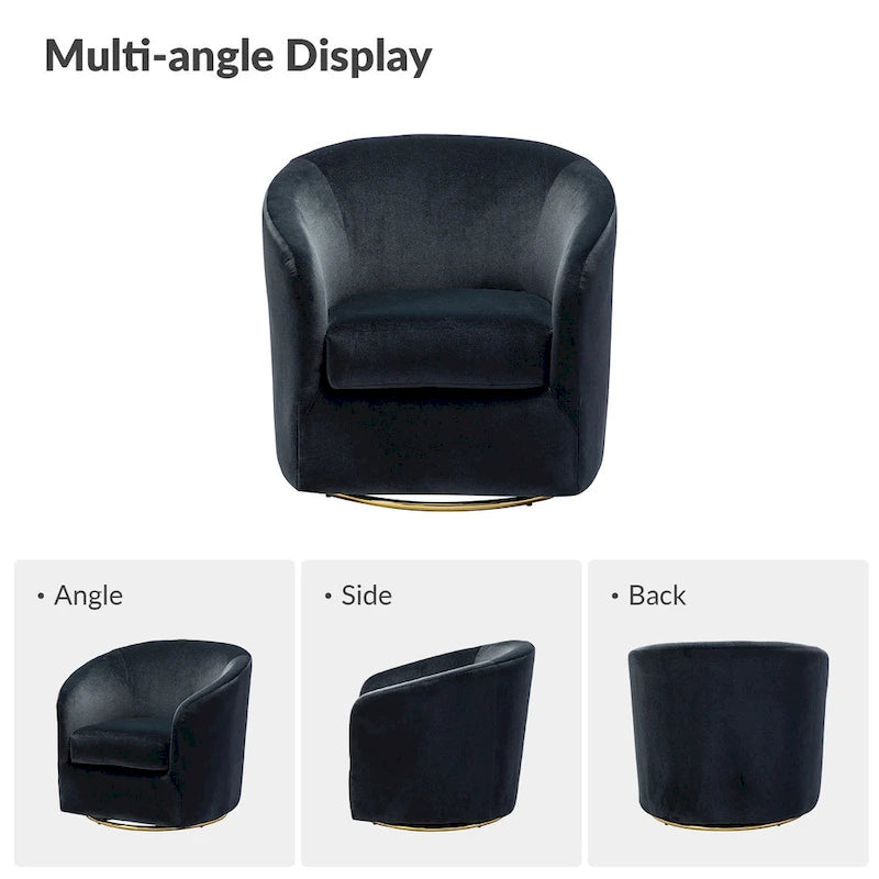 Eleuterio Modern Velvet Curved Swivel Accent Barrel Chair with Metal Base by HULALA HOME