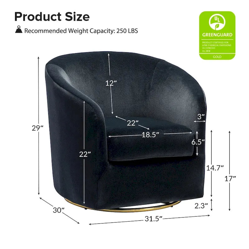 Eleuterio Modern Velvet Curved Swivel Accent Barrel Chair with Metal Base by HULALA HOME