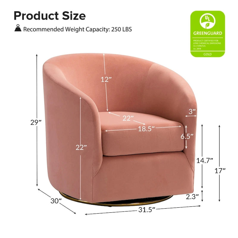 Eleuterio Modern Velvet Curved Swivel Accent Barrel Chair with Metal Base by HULALA HOME