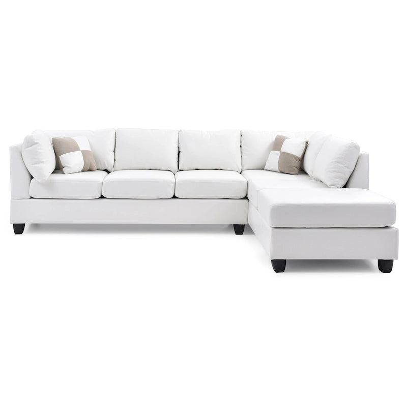 Canapé d'angle 4 places en similicuir Malone de 282 cm avec 2 coussins de décoration - 282L x 198l x 86H cm