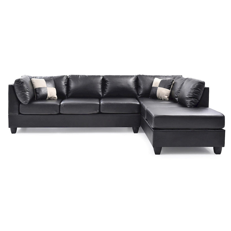 Canapé d'angle 4 places en similicuir Malone de 282 cm avec 2 coussins de décoration - 282L x 198l x 86H cm