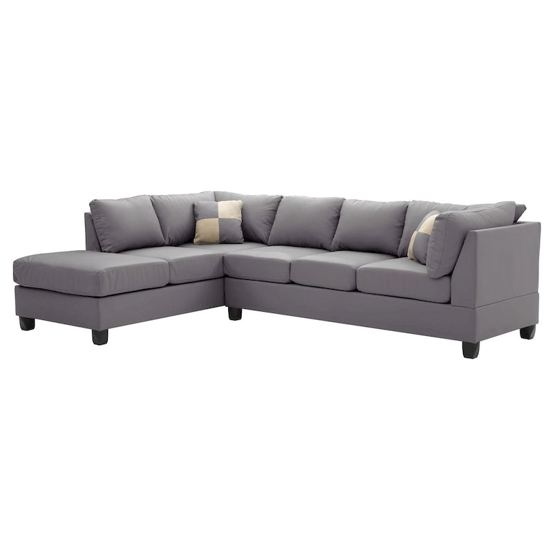 Canapé d'angle 4 places en similicuir Malone de 282 cm avec 2 coussins de décoration - 282L x 198l x 86H cm