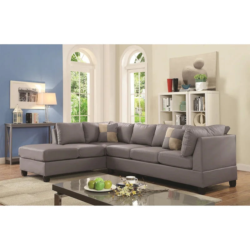 Canapé d'angle 4 places en similicuir Malone de 282 cm avec 2 coussins de décoration - 282L x 198l x 86H cm